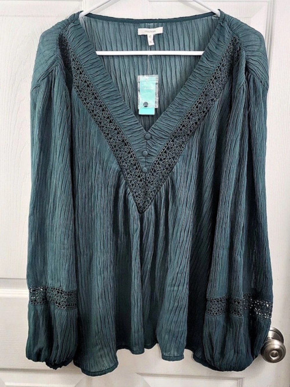 maurices Pleated V-Neck Blouse in Green Size XL NWT
